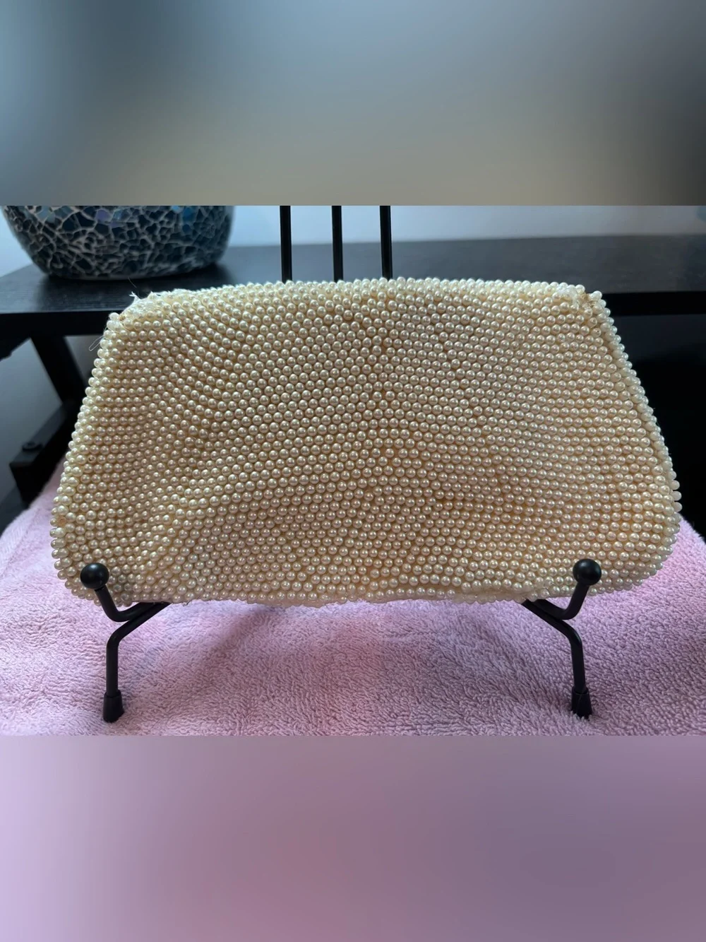 RARE Vintage 1950s Bags by Susan Hand Beaded Pearl Wave Clutch- Made In Japan